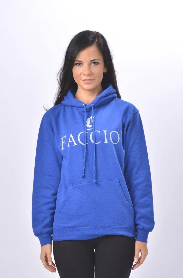 Faccio blue hoodie worn by a model