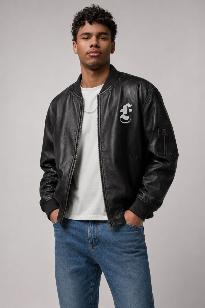 Faccio Signature Faux-Leather Bomber Jacket